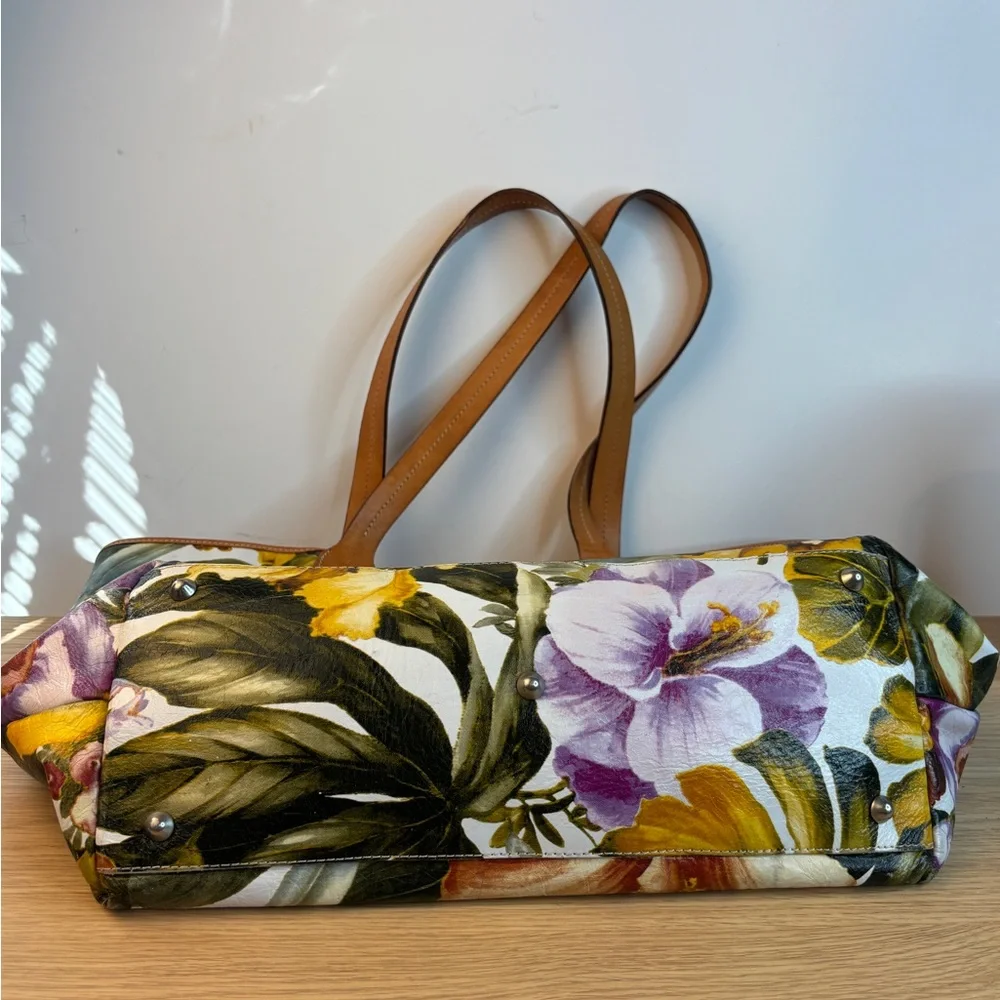 Maurizio Taiuti Genuine Italian‎ Leather “Orchid” Print Large Tote
